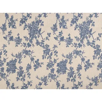 Bavlněná metráž / imitace lnu hrubší, květy, barva režná modrá