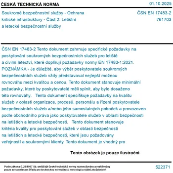 ČSN EN 17483-2 - Soukromé bezpečnostní služby - Ochrana kritické infrastruktury - Část 2: Letištní a letecké bezpečnostní služby - Tisk