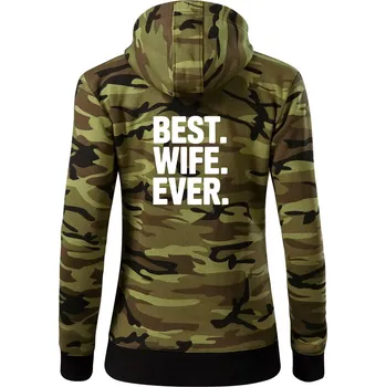 Dámská mikina Best wife ever - Dámská mikina trendy zipper s kapucí - XS ( Zelený maskáč )