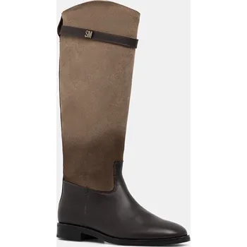 Dámské kozačky Kožené kozačky Steve Madden Novi dámské, hnědá barva, na plochém podpatku, 11004728 11004728.TBN 89X, EUR 37