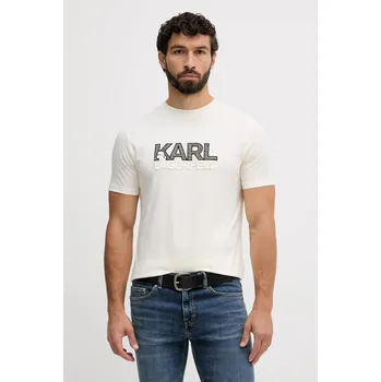 Tričko Karl Lagerfeld pánské, béžová barva, s aplikací, 554225.755038 01X, vel. L