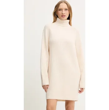 Dámské šaty Vlněné šaty BOSS Foclore béžová barva, mini, oversize, 50548795 01B, vel. XL