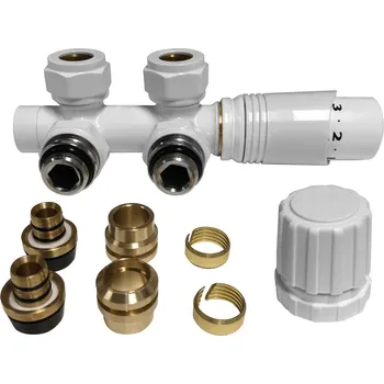 Ventilátor topení a klimatizace CERANO - Připojovací sada radiátorového ventilu s termostatickou hlavicí - středové připojení 50mm - bílá lesklá