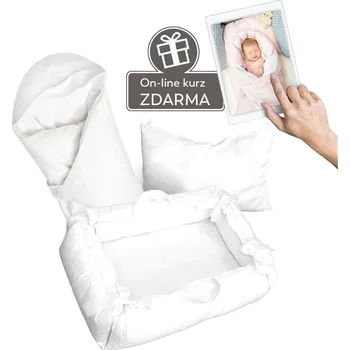 Zavinovačka Eva Kiedroňová SET 5v1 - Malý Pelíšek - Bílý jednobarevný + Zdarma online kurz - Hnízdění miminka v pelíšku