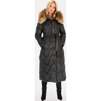 Dámská softshellová bunda Černý dámský prošívaný kabát s přírodní kožešinou BLH 241005 FR - black Velikost: 2XL