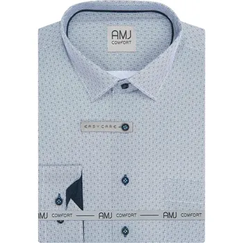 Pánská košile AMJ bavlněná, modro-bílá s kostkami VDBPSR1475, dlouhý rukáv, prodloužená délka, slim fit, vel. 38