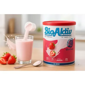 BioAktiv Klasik Family – Jahoda, 375 g (probioticko-prebiotický nápoj v prášku). (Doplněk stravy v prášku - příchuť jahoda. Přípravek obsahuje rozpustnou vlákninu z kořene čekanky inulín, organicky vázané stopové prvky (selen, jód, zinek).)