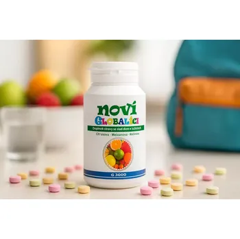 Noví Globalíci – směs bonbonů s vitamíny v tabletách (se sladidlem). (Doplněk stravy se sladidlem v tabletách. Směs zdravých bonbónů s vynikající chutí a vitamínem C pro děti.)