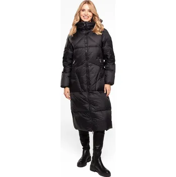 Černá dámská dlouhá péřová prošívaná bunda na zip s kapucí BLH 253527 FX - black Velikost: L