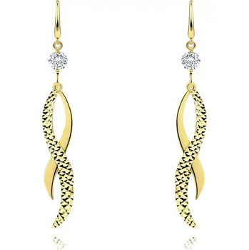 Náušnice Náušnice ze žlutého 14K zlata - čirý zirkon, tři zvlněné prolínající se stužky