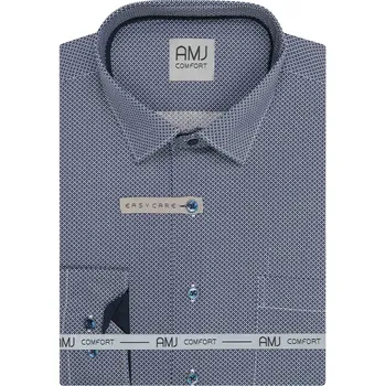 Pánská košile Pánská košile AMJ bavlněná, modrá vzorovaná VDSBR1478, dlouhý rukáv, slim fit, vel. 44