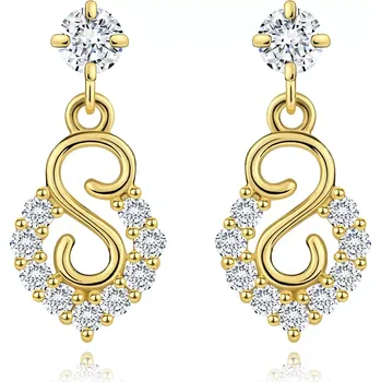 Náušnice Náušnice ze žlutého zlata 585 - spirála a oblouk s blýskavými brilianty