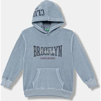 Chlapecká mikina Dětská bavlněná mikina United Colors of Benetton modrá barva, s kapucí, s potiskem, 3WITC2054 3WITC2054.G.seasonal 50X, vel. 150