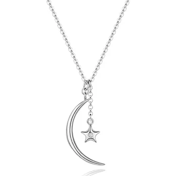 Náhrdelník Diamantový náhrdelník, stříbro 925 - lesklý půlměsíc a hvězda s briliantem