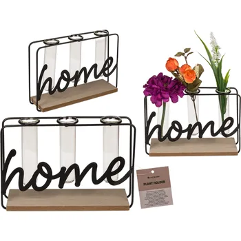 Stojan na květiny Stojan na rostliny na dřevěné desce se 3 zkumavkami - HOME