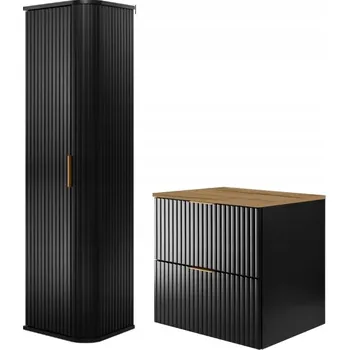 Koupelnový nábytek Koupelnový Set Závěsná Skříňka 60 cm Černá Skříňka Vysoká RÝHOVANÁ čela Deska!