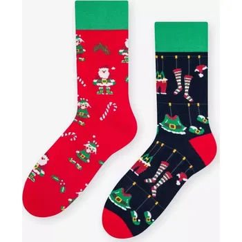 Pánské ponožky Pánské nestejné ponožky Vánoční škřítci - 39-42 / červená