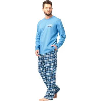 Pánské pyžamo Pánské pyžamo KEY 626 modrá FLANEL L 0