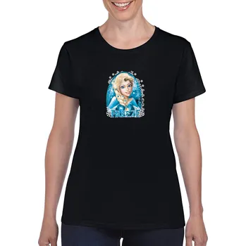 Dámské tričko levne-damske-bavlnene-tricko-potisk-ledove-kralovstvi Velikost dámská trička Basic: L šířka 51, délka 65, Odstín dámské tričko Basic: Černé