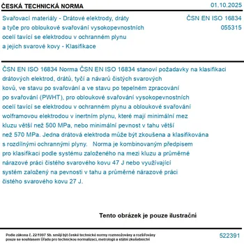 Příslušenství ke svářečce ČSN EN ISO 16834 - Svařovací materiály - Drátové elektrody, dráty a tyče pro obloukové svařování vysokopevnostních ocelí tavící se elektrodou v ochranném plynu a jejich svarové kovy - Klasifikace - Tisk