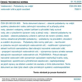 ČSN EN 805 - Vodárenství - Požadavky na vnější vodovodní sítě a jejich součásti - Tisk