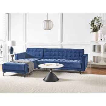 Sedací souprava Rohová rozkládací pohovka modrá sametové čalounění moderní styl 4místná modulární pravostranná ve tvaru L obývací pokoj Beliani