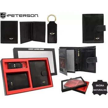Peněženka Pánská dárková sada: kožená peněženka, pouzdro a klíčenka PETERSON PTN SET3-N4L-VT