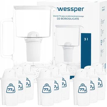 Filtrace vody Filtrační konvice skleněný Wessper D2 BOROSILICATE 3l bílý + 10x filtr