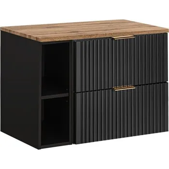 Koupelnový nábytek Koupelnová skříňka ADEL BLACK 80 cm s deskou a černým regálem