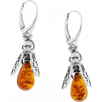 Náušnice Stříbrné náušnice včely s jantarem včela