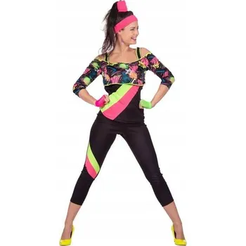 Karnevalový kostým KOSTÝM fitness aerobic kostým, černý neonový KARNEVAL kostým z 80. let, velikost L