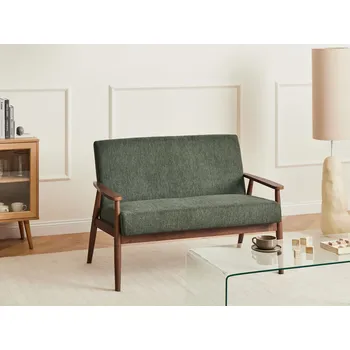 Pohovka Pohovka zelená a tmavě hnědá polyesterové čalounění 2místná s dřevěným rámem a područkami retro design obývací pokoj Beliani