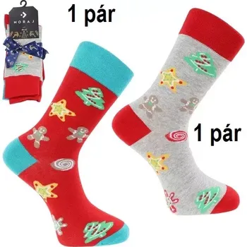 Pánská móda Pánské vánoční ponožky - 2 páry - 43-45 / šedá/červená