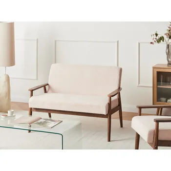 Pohovka Pohovka béžová a tmavě hnědá buklé čalounění 2místná s dřevěným rámem a područkami retro design obývací pokoj Beliani