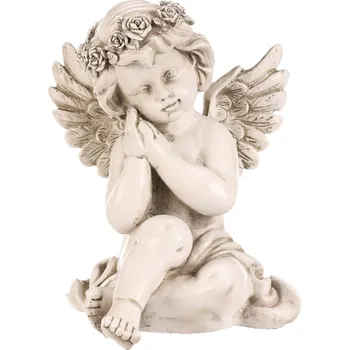 Anděl pietní - polyresin, LED, sedící, sv. šedý - POA217