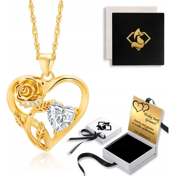 Náhrdelník Zlatý Náhrdelník pro Ženu STŘÍBRO ZLATO 925 Růže Srdce jako Dárek 50cm