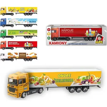autíčko Auto kamion 20cm s potiskem potraviny volný chod 5 druhů plast