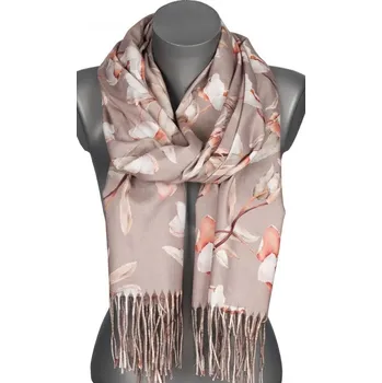 Šála Dámská šála podzim zima KVĚTY s třásněmi RC28-5 camel