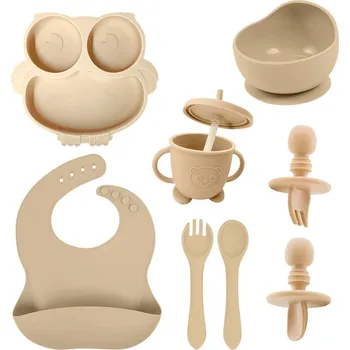 dětská jídelní sada Sada silikonového nádobí pro děti - 10 ks - Béžová