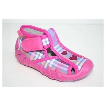 Dívčí bačkory 190P050 25 - dívčí suchý zip s otv., káro, srdíčka 190P050_25