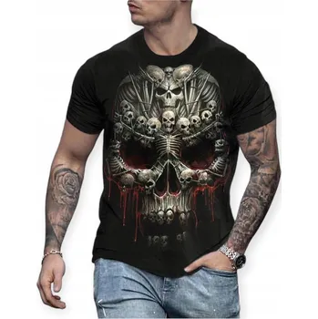 TEMNÉ GOTICKÉ TRIČKO, T-SHIRT S 3D POTISKEM LEBKY L