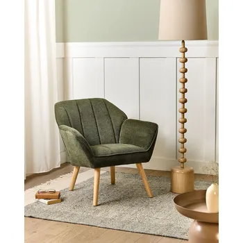 Křeslo Křeslo zelené látkové vodoodpudivé čalounění dřevěné nohy s područkami retro Beliani