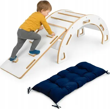 Dětská houpačka Houpačka Obubu, modrá skluzavka a lezecká stěna s polštářem