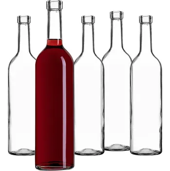 Sklenice LAHVE NA VÍNO 0,75L 750ML SKLENĚNÁ LAHEV NA VÍNO A LIKÉRY BEZBAREVNÁ 10 Ks