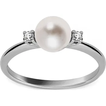 Prsten Něžný prsten s perlou a diamanty, bílé zlato FLBR031A + dárkové balení LUXUS zdarma