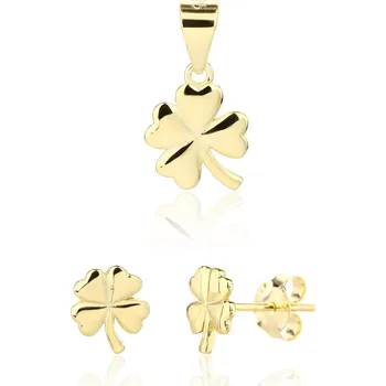 Šperk JVD Hravá pozlacená sada šperků Čtyřlístek SVLS0124SJ6GO00 (přívěsek, náušnice) + 2 měsíce na vrácení zboží