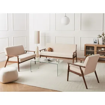 Sedací souprava 6místná sedací souprava béžová a tmavě hnědá buklé čalounění 6místná s područkami retro design obývací pokoj Beliani