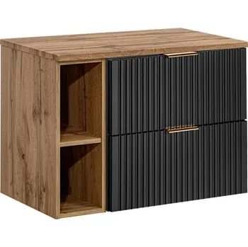 Koupelnový nábytek Koupelnová skříňka ADEL BLACK 80 cm s deskou a regálem Dub Wotan