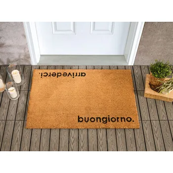 Rohožka Rohožka kokosové vlákno s gumovou vrstvou 60 x 90 protiskluzová dekorativní rohožka s textem Beliani
