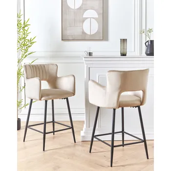 Barová židle Sada 2 sametových barových židlí tmavě šedé čalouěné židle jídelna kuchyně moderní nábytek Beliani